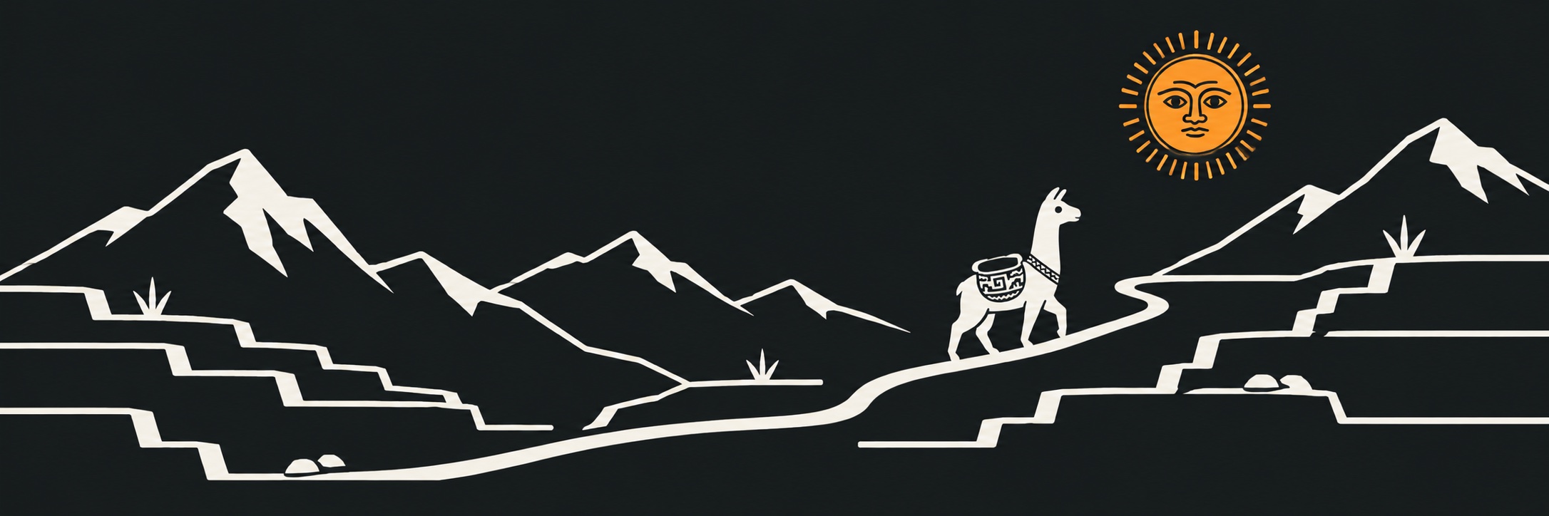 A small Taky carries his satchel up a winding trail through terraced Andean mountains.